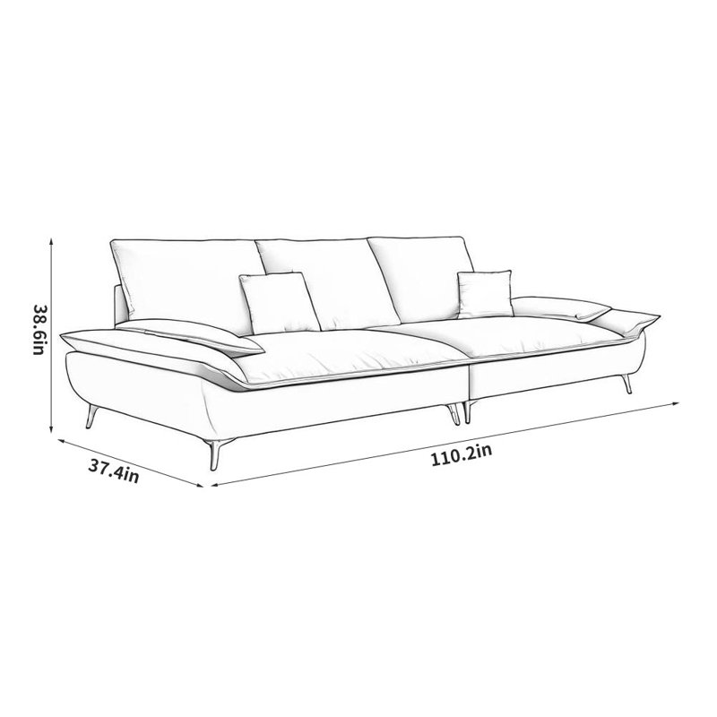 Canapé de loisirs moderne en tissu simple, Gris, 2, H 38,6 po x l 110,2 po x P 37,4 po