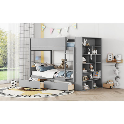 Lit superposé avec 2 tiroirs et armoire à couches multiples