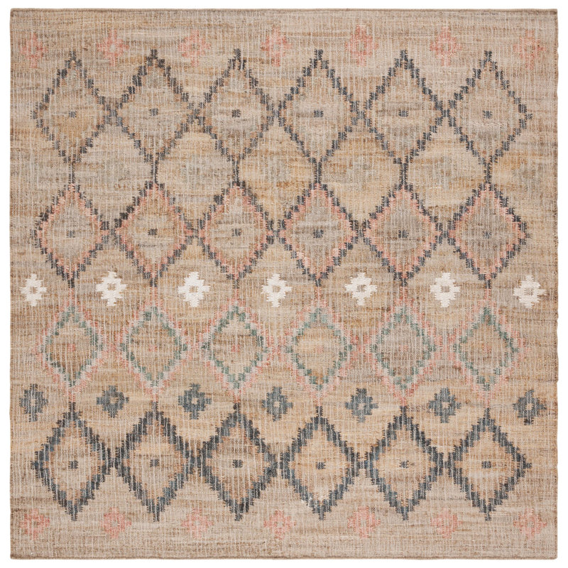 Tapis géométrique en jute et coton tissé à la main Heyman, Carré 7 pi