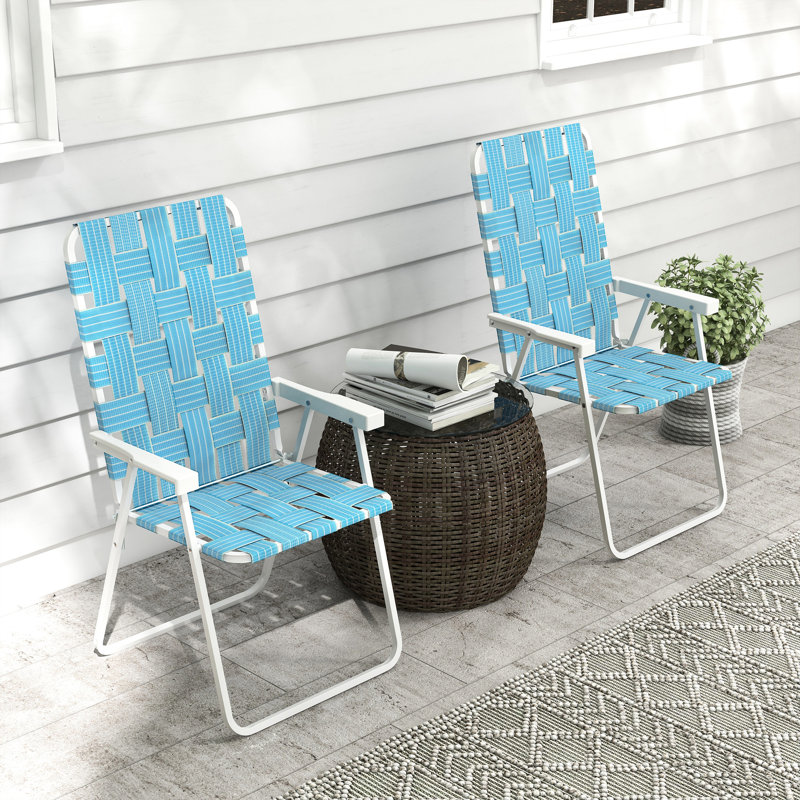 2 Patio Folding Chairs, Classic Outdoor Chairs For Camping. Portable Lawn Seats Garden, Backyard. Blue Armrest With Durability Feature Scratch- Surface
