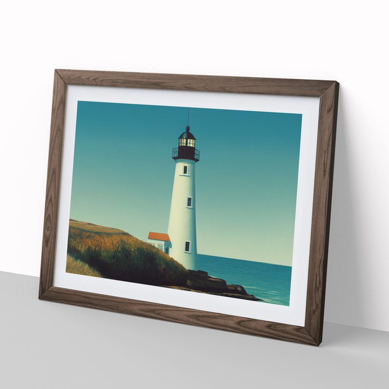 Resplendent Lighthouse - Single Picture Frame Painting, 34cm H x 46cm W x 2cm D, Walnut Framed