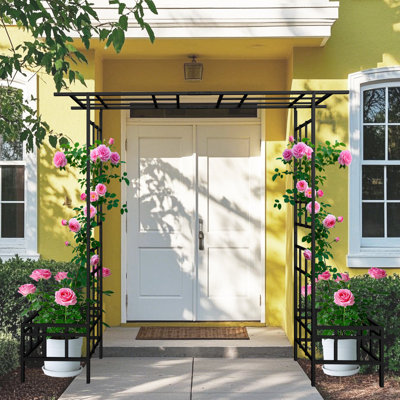 Metal Garden Arch with Adjustable Width W42.52''~W78.15'' Climbing Plants Support Rose Arch Outdoor 