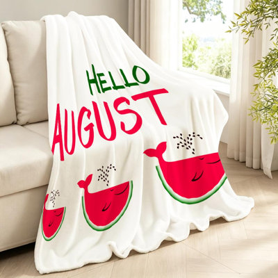 Jeté en flanelle verte molletonnée ultra douce, imprimé de pastèque Hello Summer