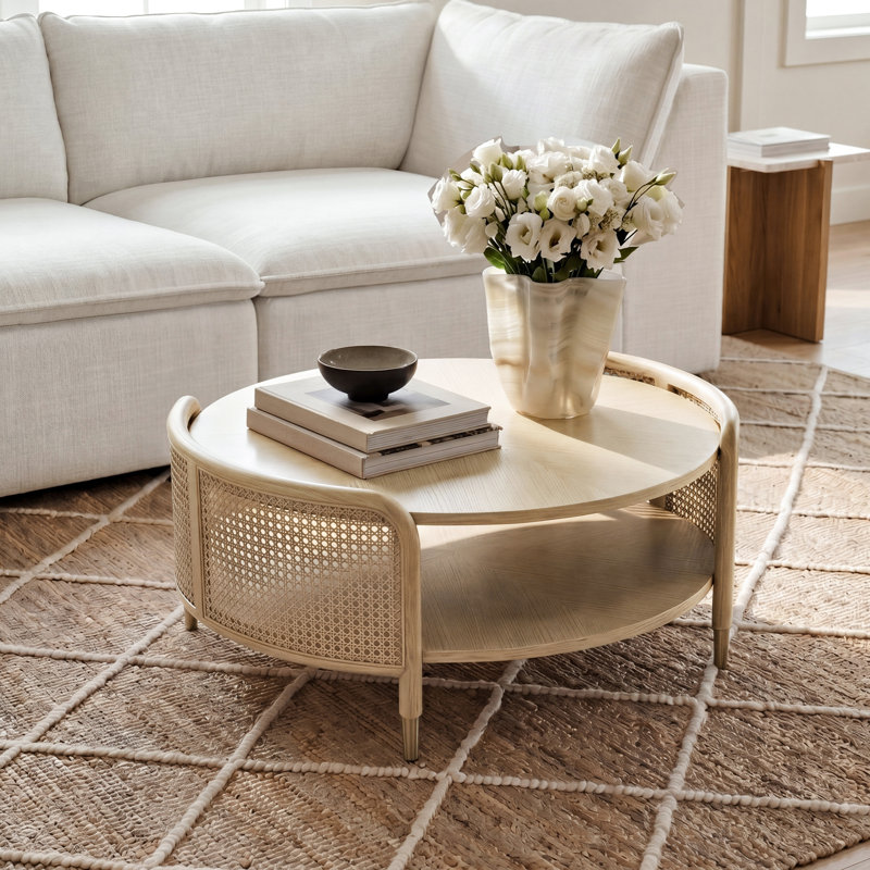 Table basse en frêne et rotin