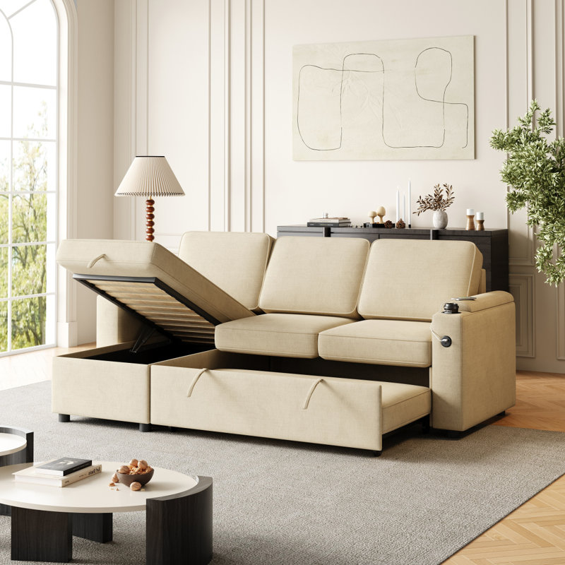 Canapé à accoudoirs carrés 85,8 po, Beige Fabric
