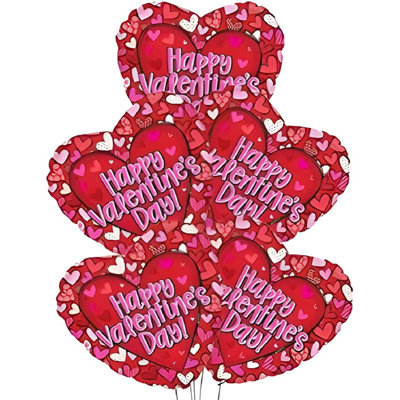 PMU Heart Shaped Valentines Day Balloon 18-inch Mylar (Patterned Hearts) Valentine Party Decoration