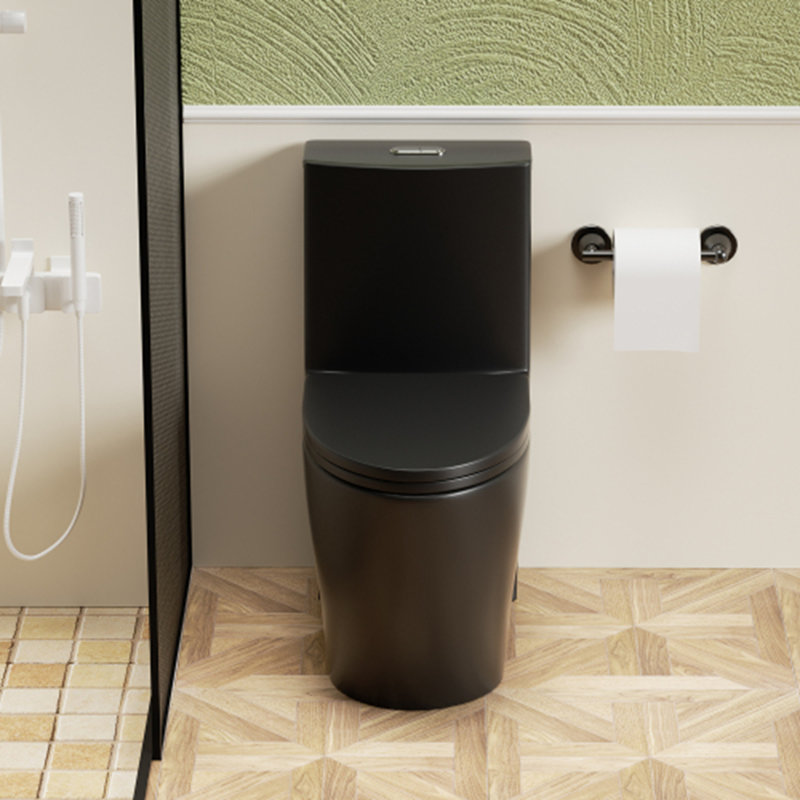 Toilette allongée à hauteur double chasse confortable avec siphon et bouton de débardeur, Noir mat