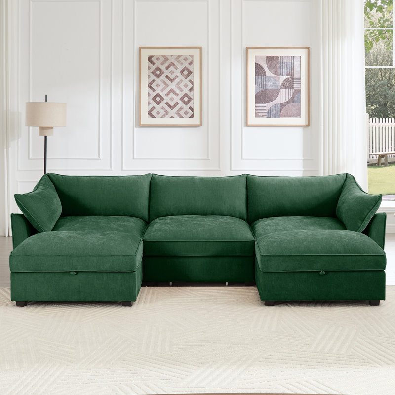 Canapé modulaire en chenille, Green Chenille