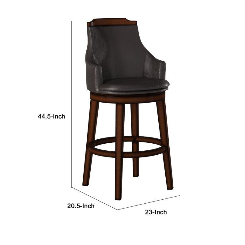 Chaise de bar, ensemble de 2, similicuir brun foncé, pieds en bois, Très grand (siège d'une hauteur de 44,5 po)