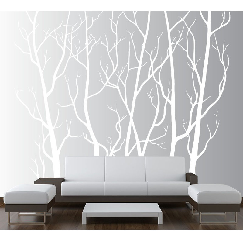 Décalcomanie murale, Branches de la forêt avec des oiseaux, 84 po, Blanc