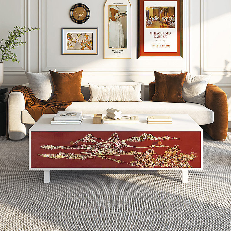 Table basse avec rangement peint français rétro, Blanc