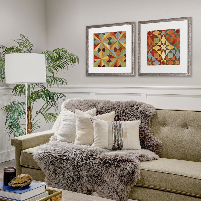 « kaléidoscope quilt », ensemble de 2 reproductions encadrées, Cadre brun