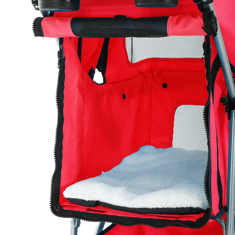 Red Folding Pet Stroller with Mesh Windows