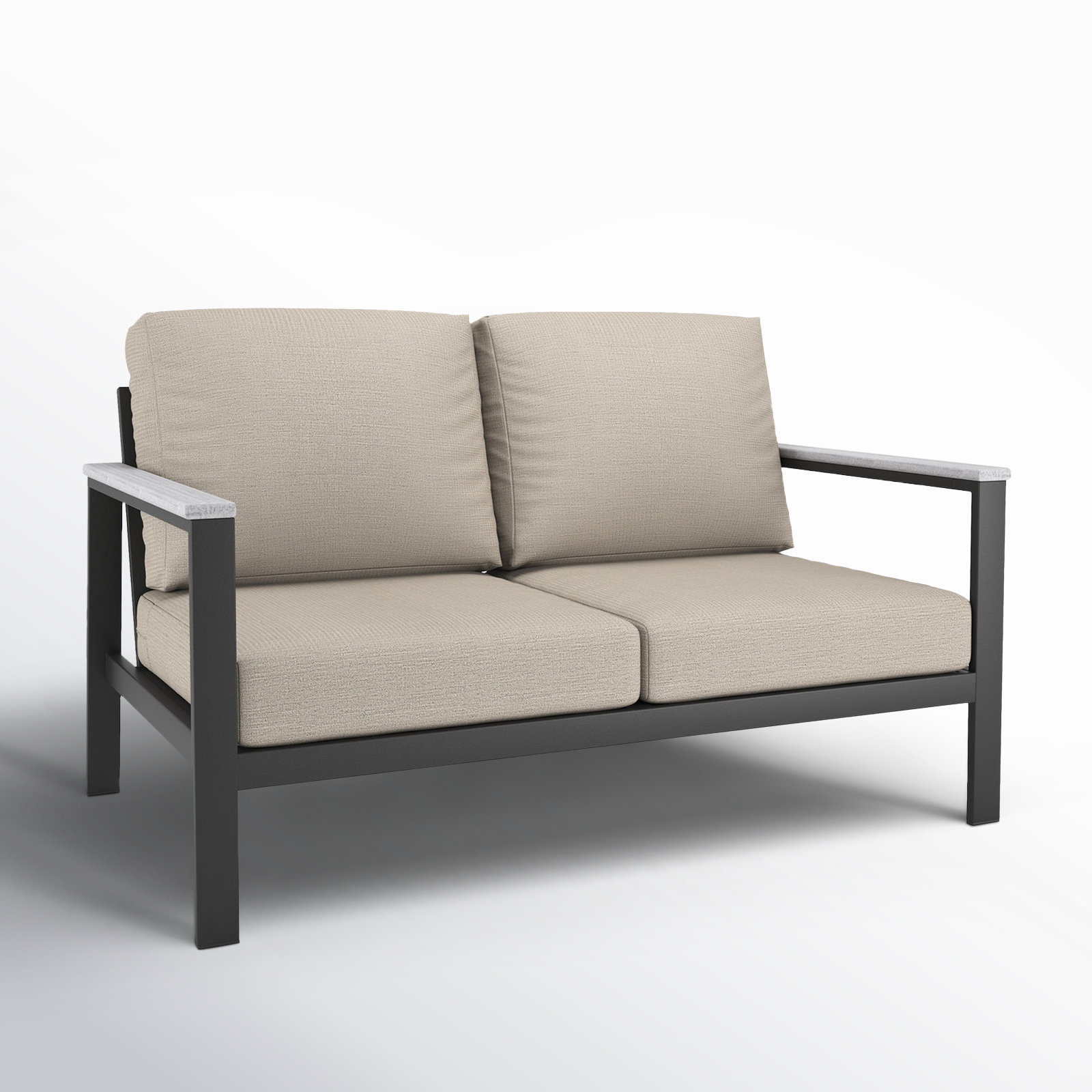 Townsend 55" Wide Outdoor Loveseat with Sunbrella Cushions, Cast Silver Sunbrella®, White