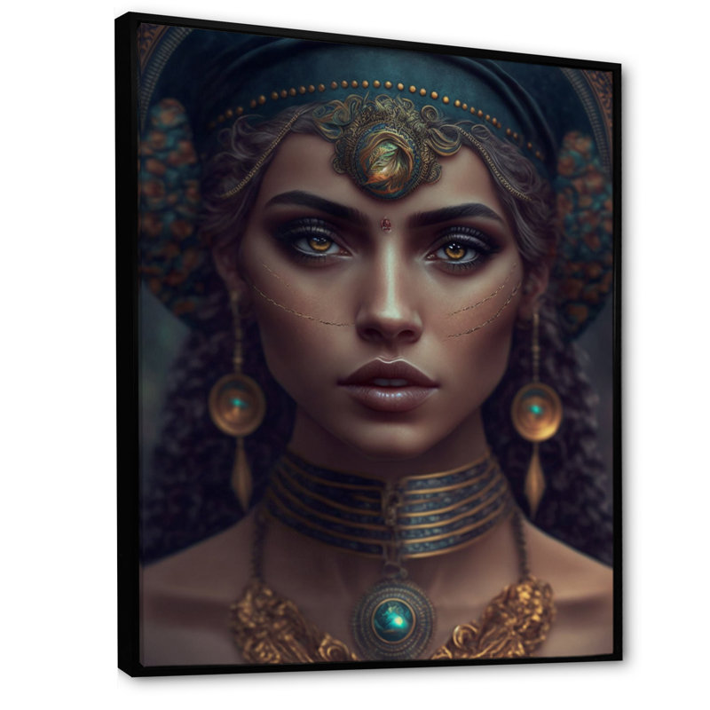 Eliu, femme bohémienne aux yeux bruns II sur toile, H 32 po x l 24 po x P 1 po, Cadre flottant noir