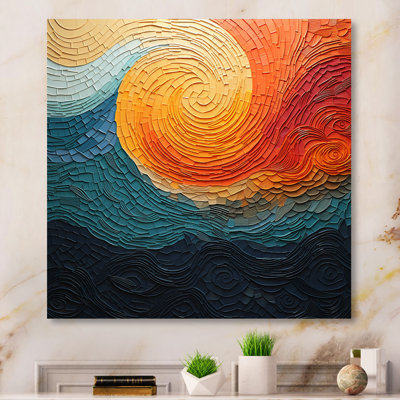 Teal Orange Op Art Rhythmic Illusion III - Op Art Canvas Print