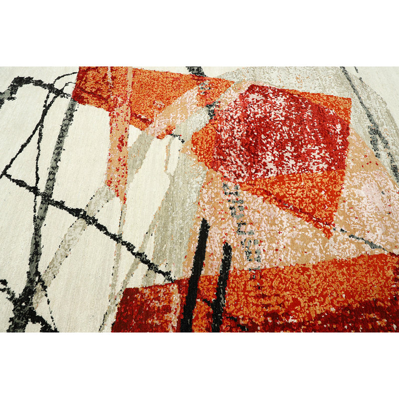 High-Quality Hand-Knotted Red/Black/Gray Area Rug, Rectangle 9' x 12', Red/Black/Gray