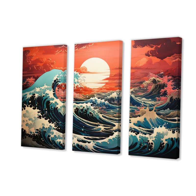 «Dramatic Ocean Waves I» sur toile, reproduction de 3 pièces, H 28 po x l 36 po x P 1 po