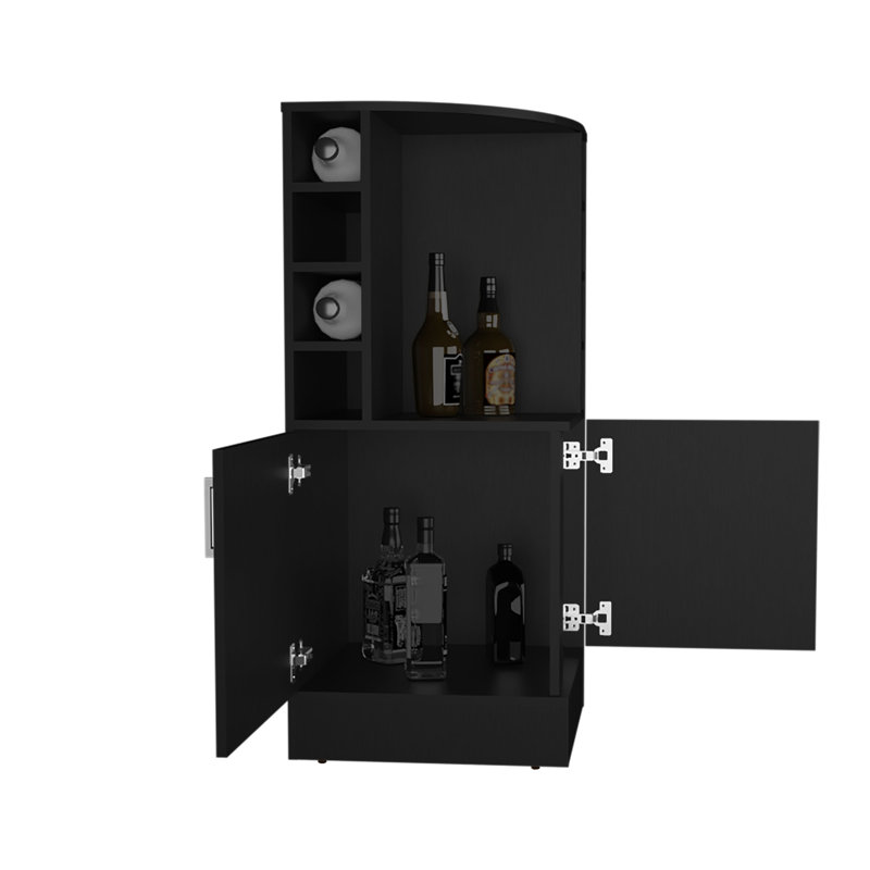 42" Tall Corner Bar Cabinet, Black - 8 Bottles , Double Door Storage Modern Home Decor 43" Cabinet Wine Bottle Smart, Black