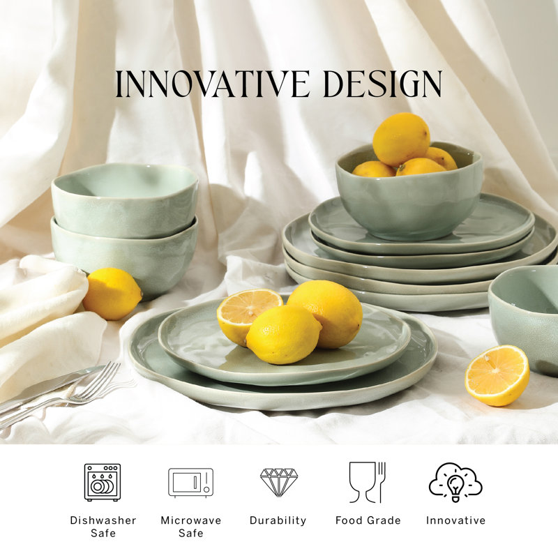 Stone Lain Mirella 12-Piece Dinnerware Set Stoneware, Green