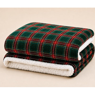 Plaid Sherpa Throw Blanket 50 x 60 Inches, Reversible Soft Fleece and Plush Sherpa Blanket