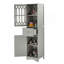 Armoire de salle de bain haute, armoire de rangement autoportante avec tiroir et portes, panneau de fibres à densité moyenne, porte en acrylique, tablette réglable, gris-123984596