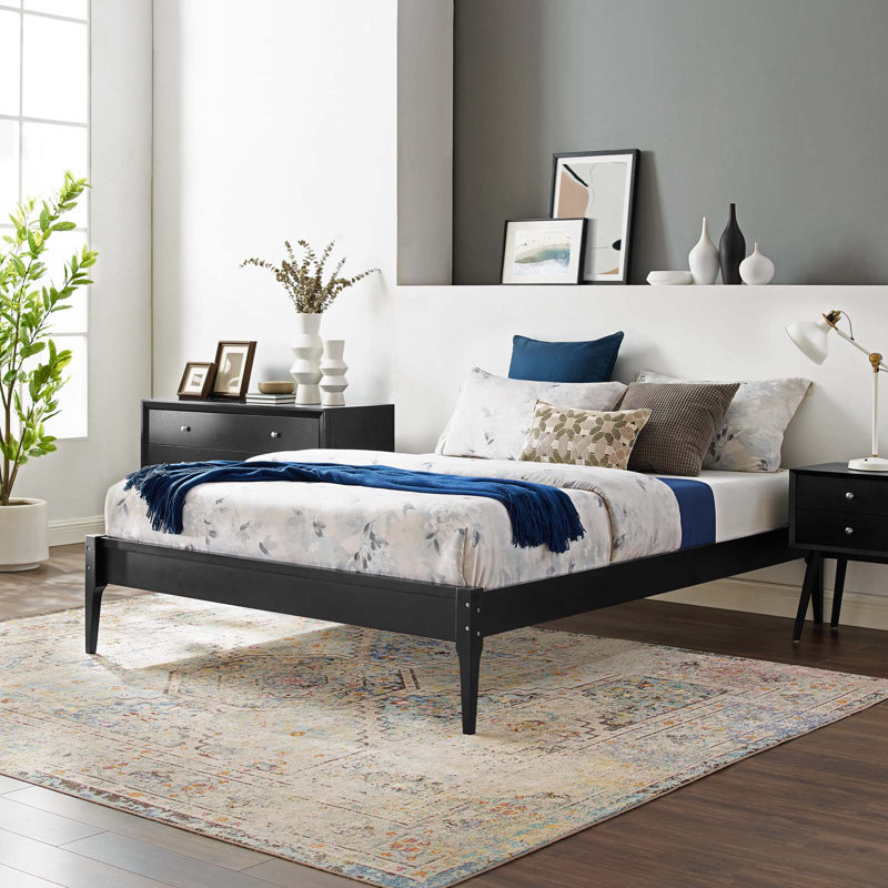 June Wood Platform Bed Frame, Queen, Black