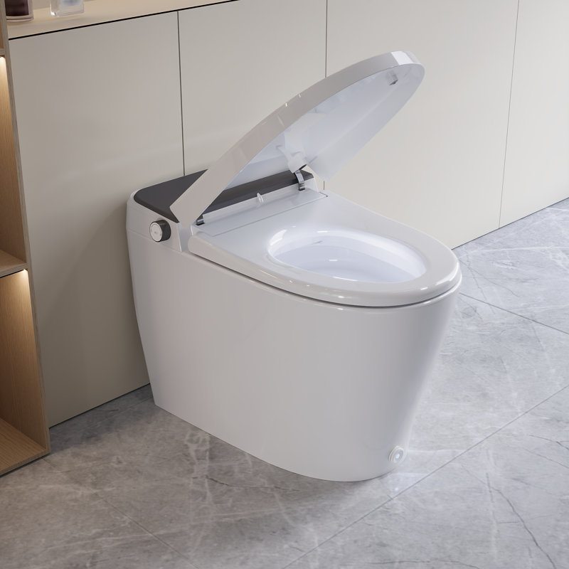 Smart Toilet with Bidet Wash Auto Sensor Flush Kick Flush Heated Seat Warm Wash(Remote Included), 12", Black