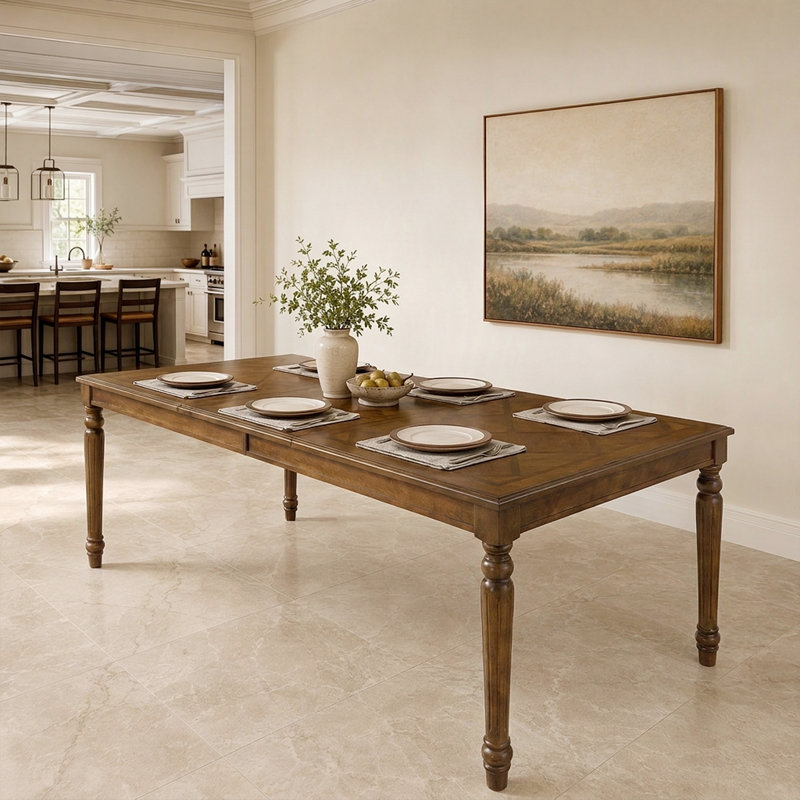 Table de salle à manger rustique en bois - Modèle rectangulaire avec pieds tournés et sculptés pour la cuisine et la salle à manger