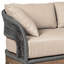 Orbit Outdoor Patio Sofa In Weathered Eucalyptus Wood With Gray Rope And Taupe Olefin Cushions