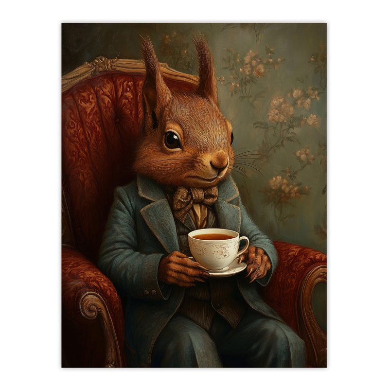 Squirrel Tea on Armchair Victorian Portrait Wall Art Print