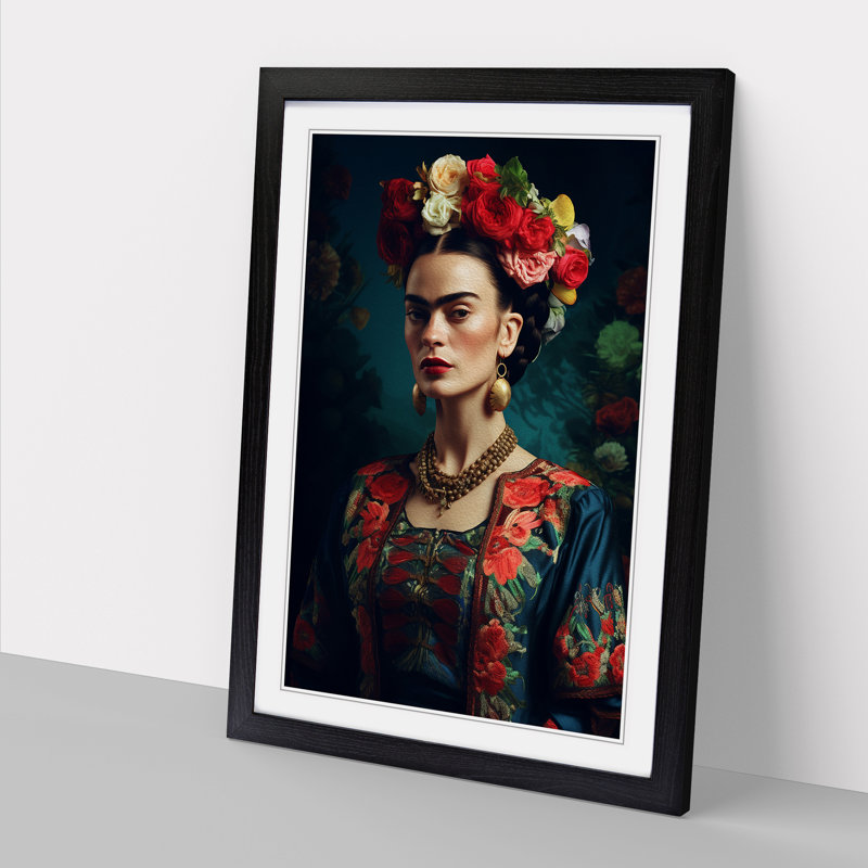 Frida Kahlo Digital No.2 - Framed Print, Black, 64cm H x 46cm W x 2cm D