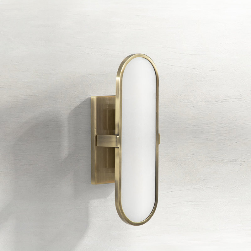 Nicollet Alabaster Brushed Antique Brass Wall Sconce - 3 In. D X 14.5 In. H