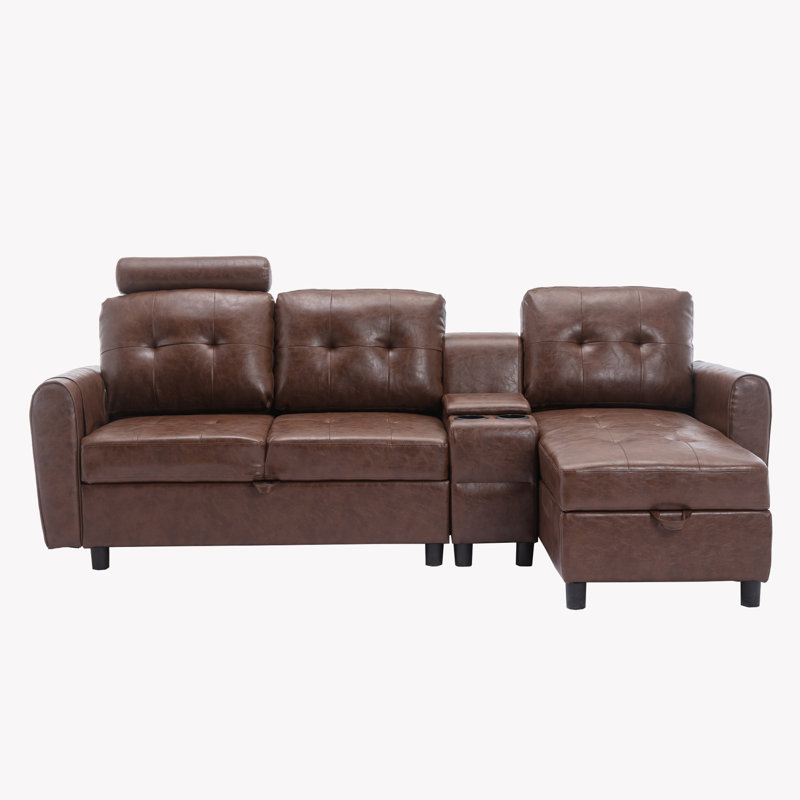 Canapé rembourré 88,98 po Gevena, Similicuir brun