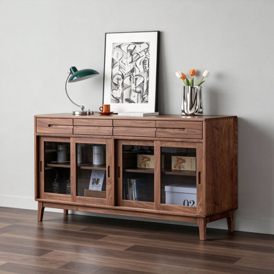 Simple black walnut wood storage sideboard cabinet