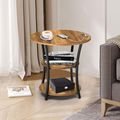 Jalane Tall End Table with 2 USB Ports, 2 Power Outlets, and 3-Tier Storage Shelves
