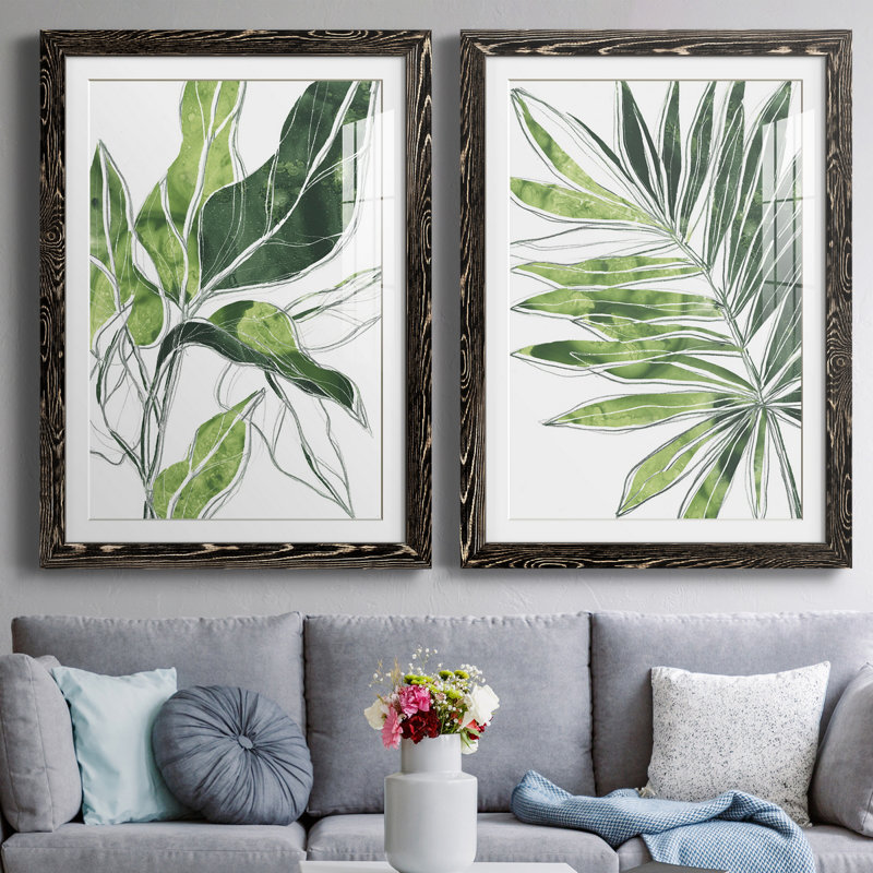 Expressive Palm III - ensemble de 2 peintures encadrées, Noir, H 31,5 po x l 43,5 po x P 1 po