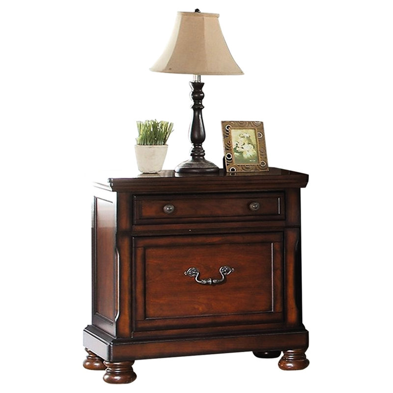Contemporary Style Nightstand In Cherry With Drawer Storage For Bedroom Solid Wood Table And 2