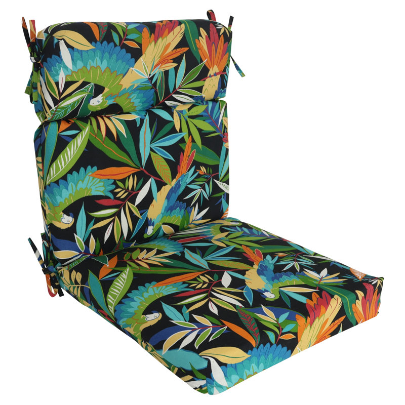 Outdoor Seat/Back Chair Cushion, Black/Tucuman Ebony Floral, 22" W x 21" D