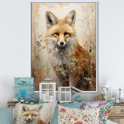Minimalism Fox Portrait In Forest - Fox Framed Prints