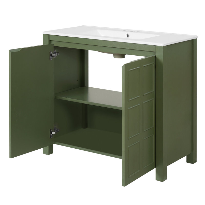 Meuble-lavabo 36 po avec lavabo en céramique, Vert olive