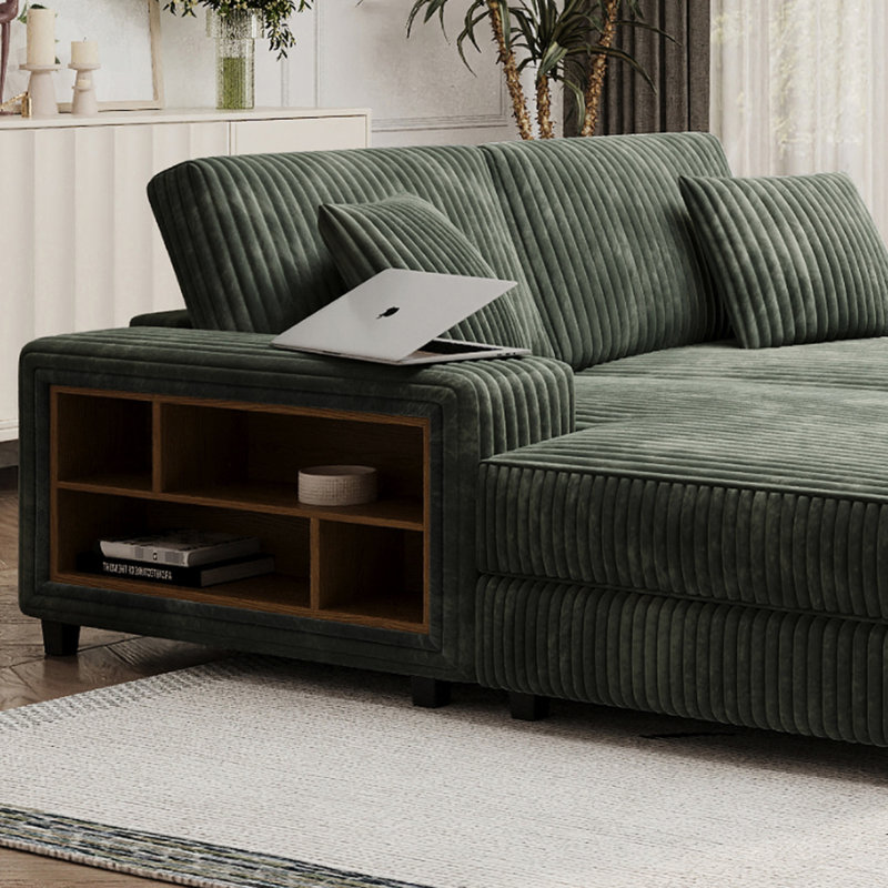 Canapé moderne, canapé modulaire en velours côtelé avec ressorts ensachés et base en bois, Vert