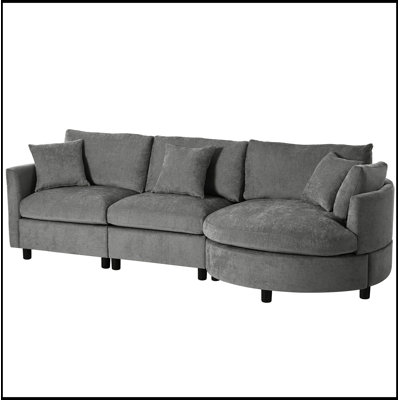 Canapé modulaire en chenille 3 pièces avec méridienne courbée et 3 coussins décoratifs