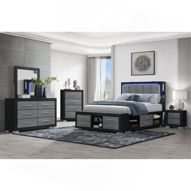 Lit Messa noir-gris, Noir/gris, Lit double