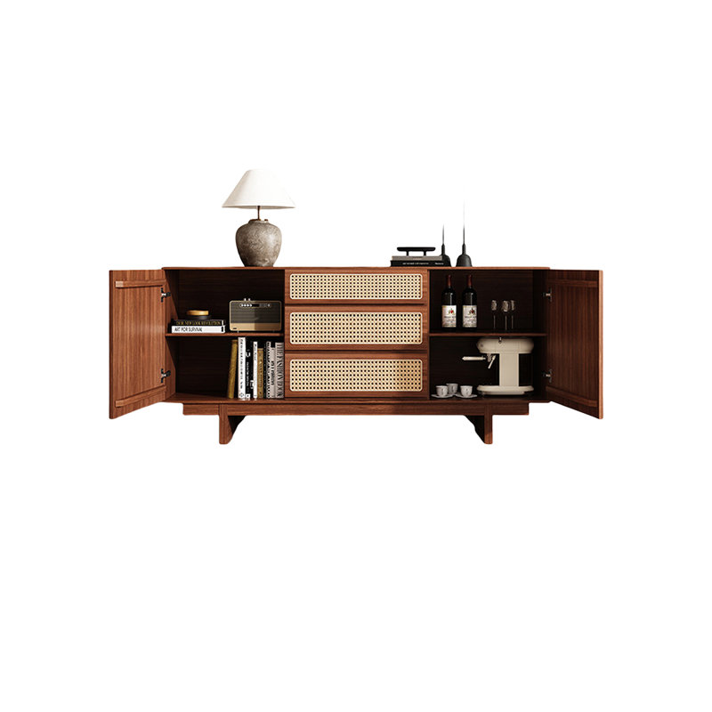 Chic Rattan-Wood Storage Sideboard 70.87'' Sideboard, Walnut