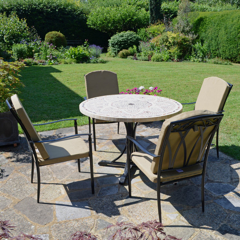 Montpellier Mosaic Dining Table with 4 ASCOT DELUXE Chairs Garden Set