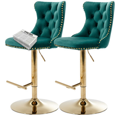 Tabourets de bar touffetés et pivotants en velours (ensemble de 2)
