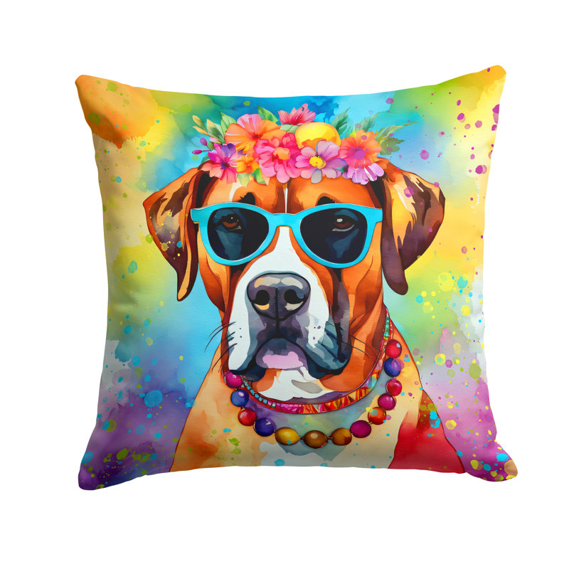 Boxer Hippie Dawg Fabric Decorative Pillow