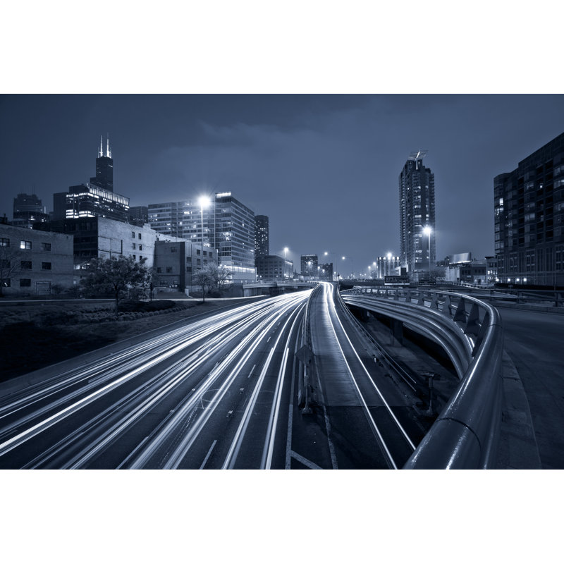 Nighttime Highway Traffic by RudyBalasko - Wrapped Canvas Print, 30cm H x 46cm W