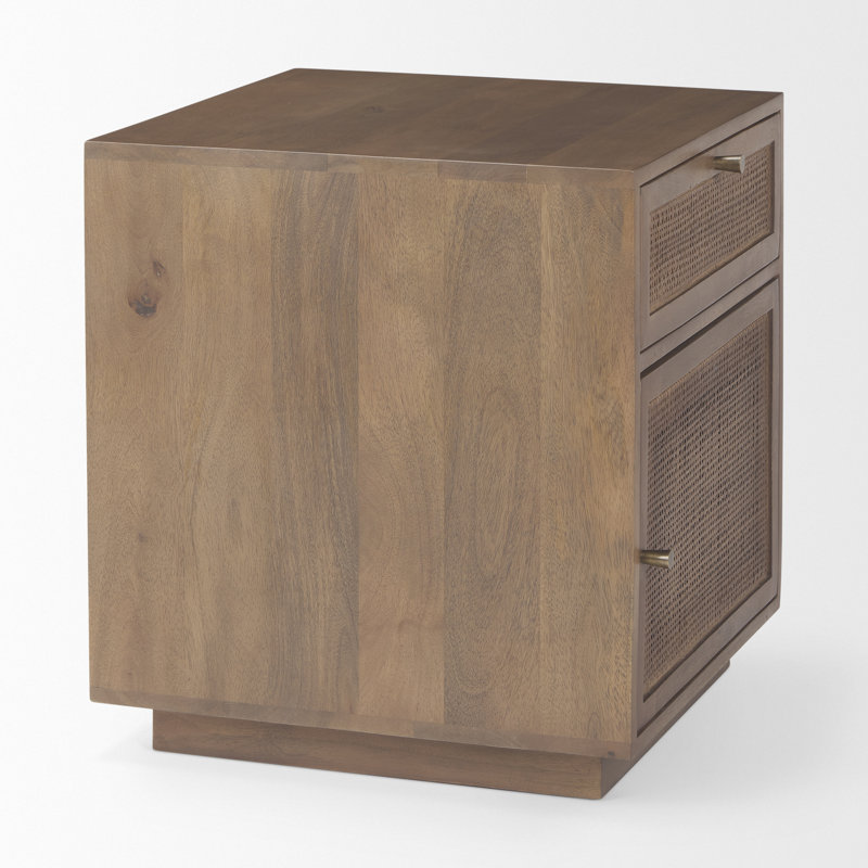 Cinna Solid Wood End Table with Storage, Medium Brown